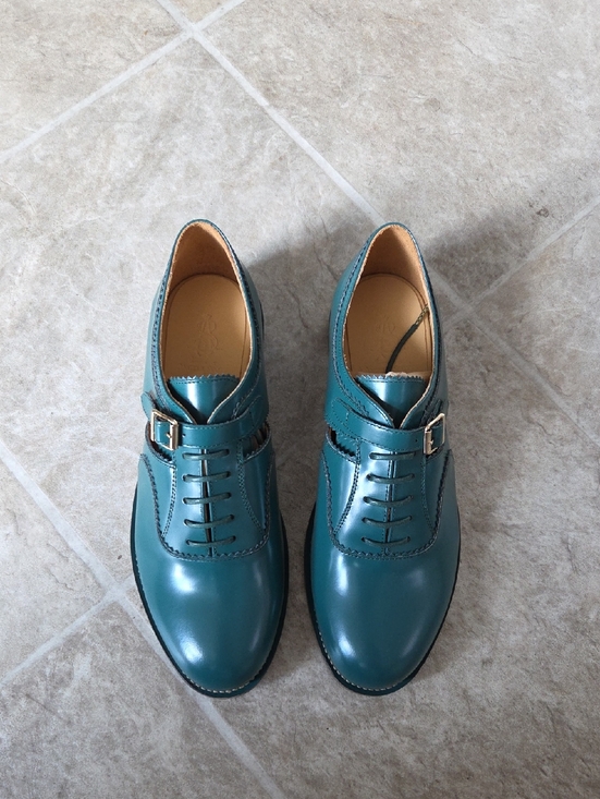 The Office Of Angela Scott Shoes - Ms Moody Women’s Green  Leather Loafers with Buckle Strap